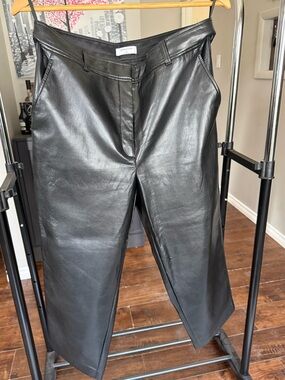 Babaton Black Leather Cropped Trousers